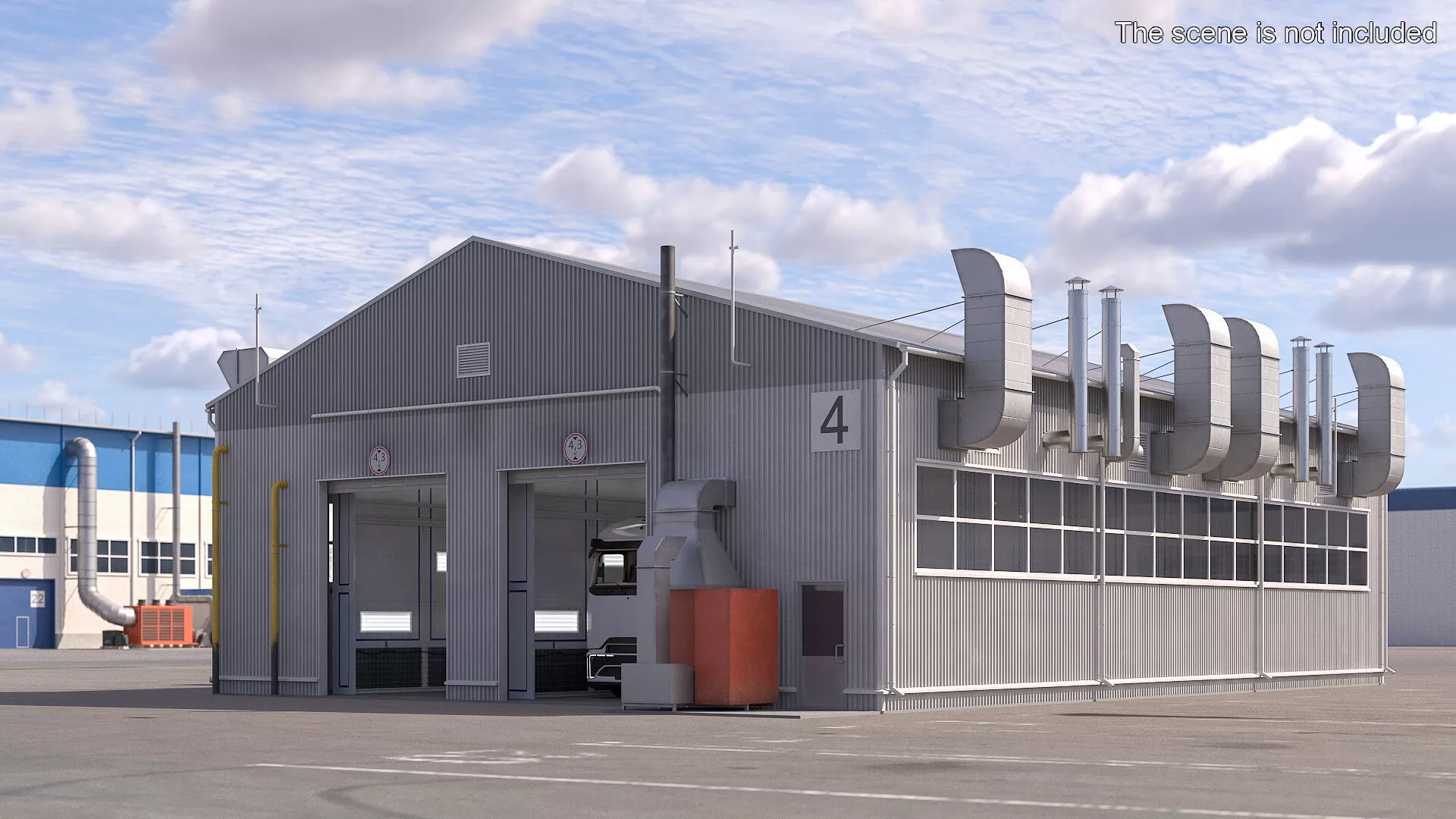 Factory Building with Interior Rigged 3D model
