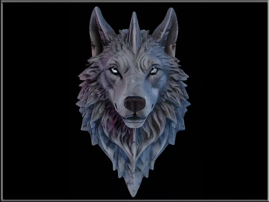 Wolf stone head Low-poly 3D model