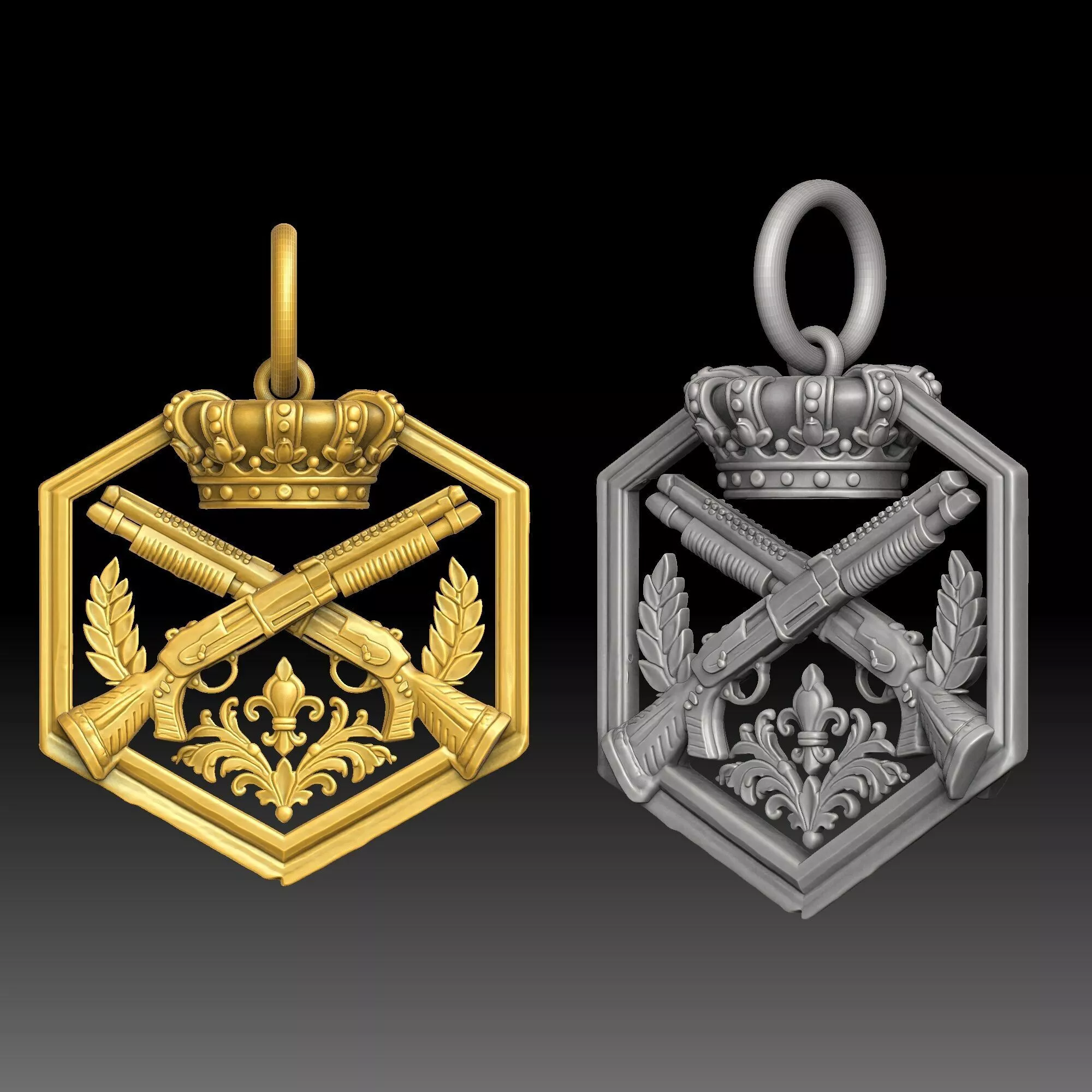 Royal Firearm - one inch pendant 3D print model
