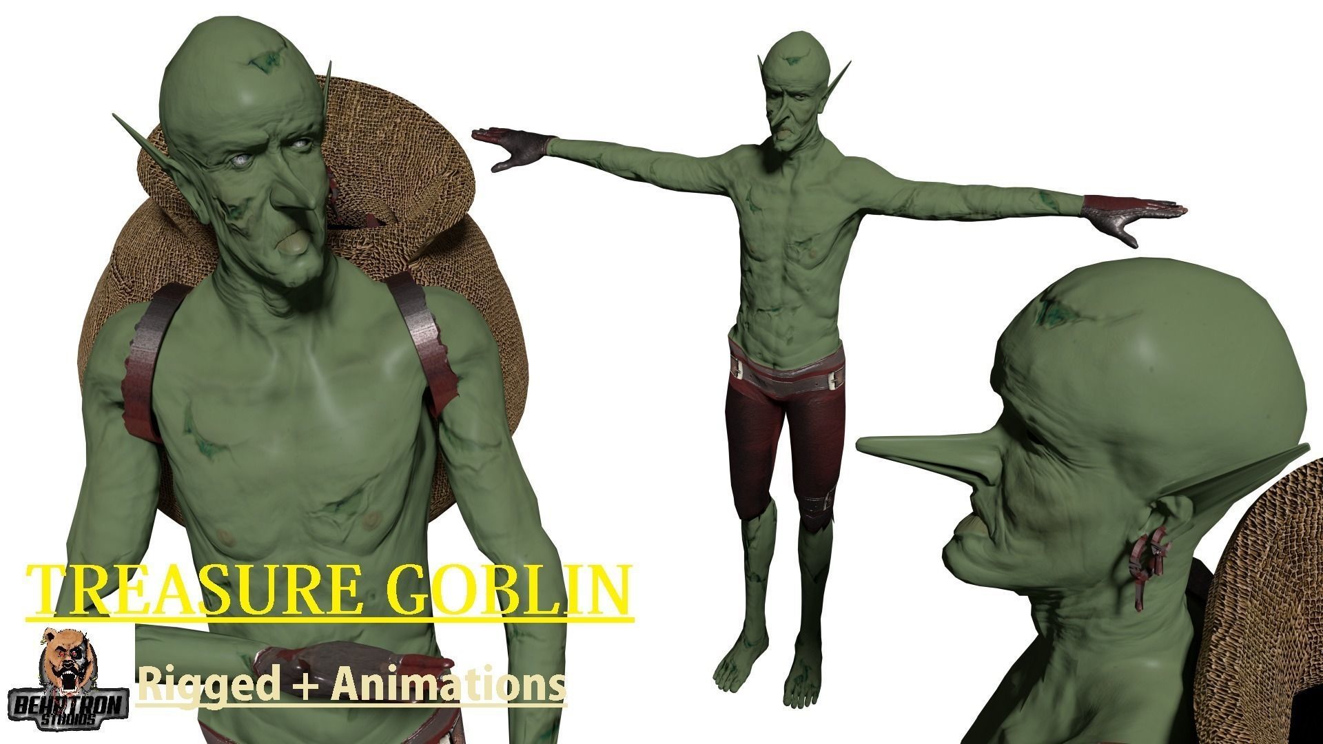 Goblin Animated Game Ready Character Enemy Monster Treasure Boss Low-poly 3D model_0