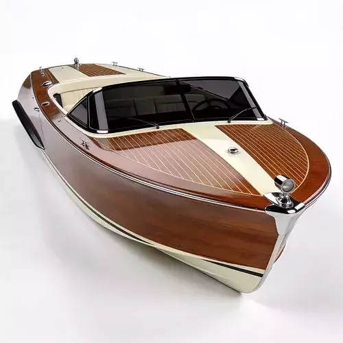 Realistic Classic Wooden Speedboat 3D Model