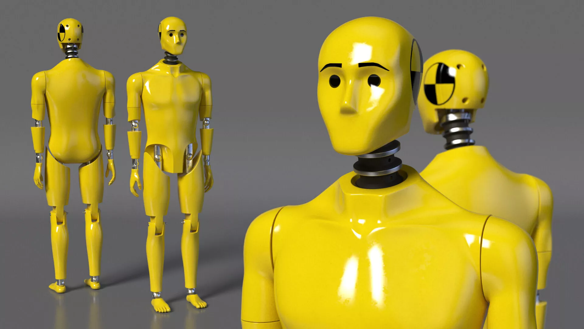 Yellow Crash Test Dummy Rigged for Maya 3D model
