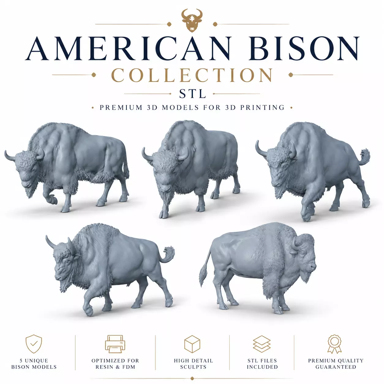American Bison Collection STL 3D print model