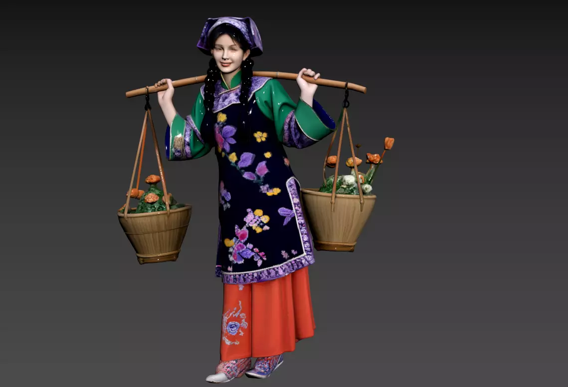 C7- Eastern Scene - Yi Girl Selling Flowers 3D model