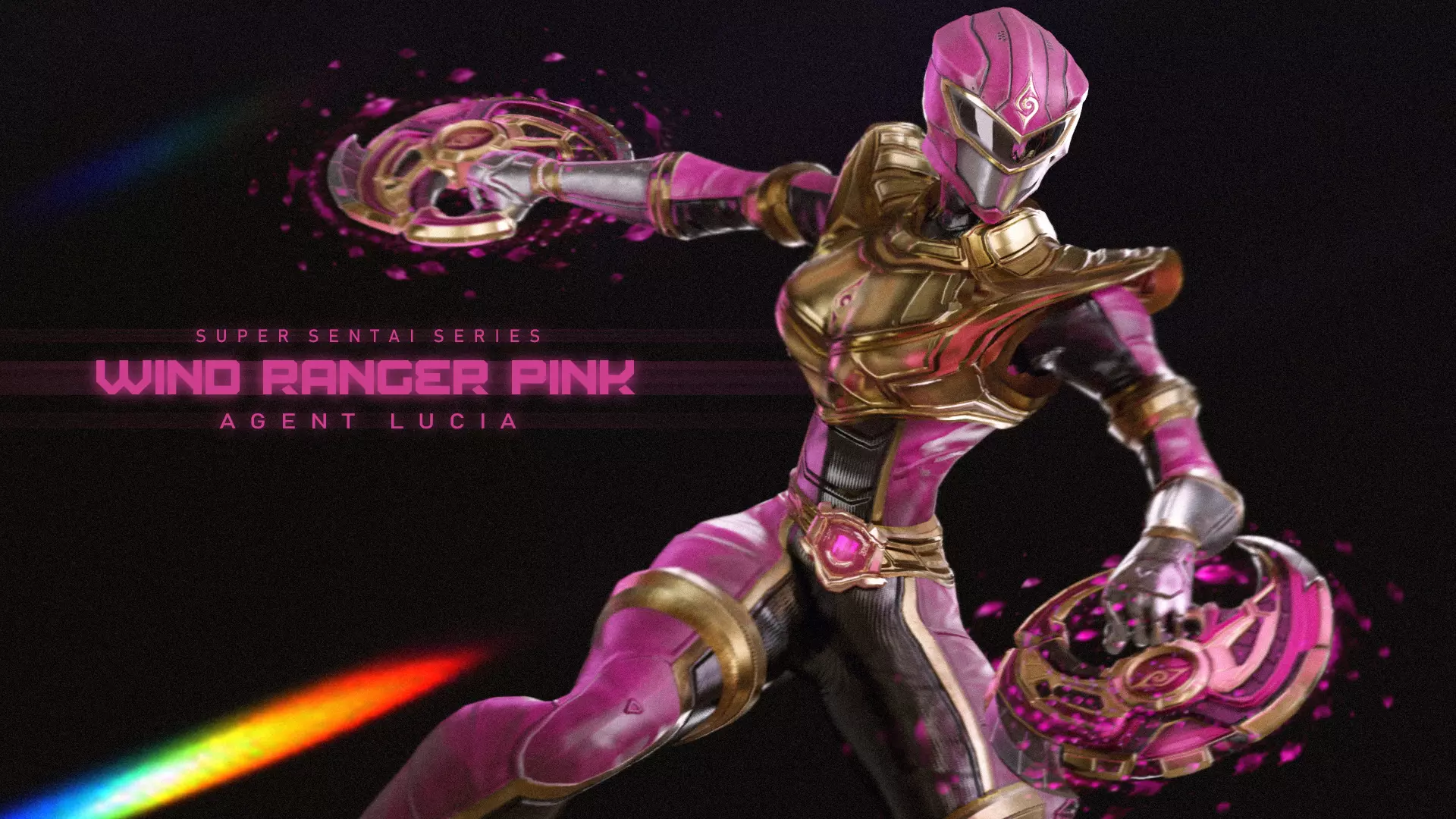 Female Sentai Ranger Game Character - Pink Wind - Agent Lucia Low-poly 3D model