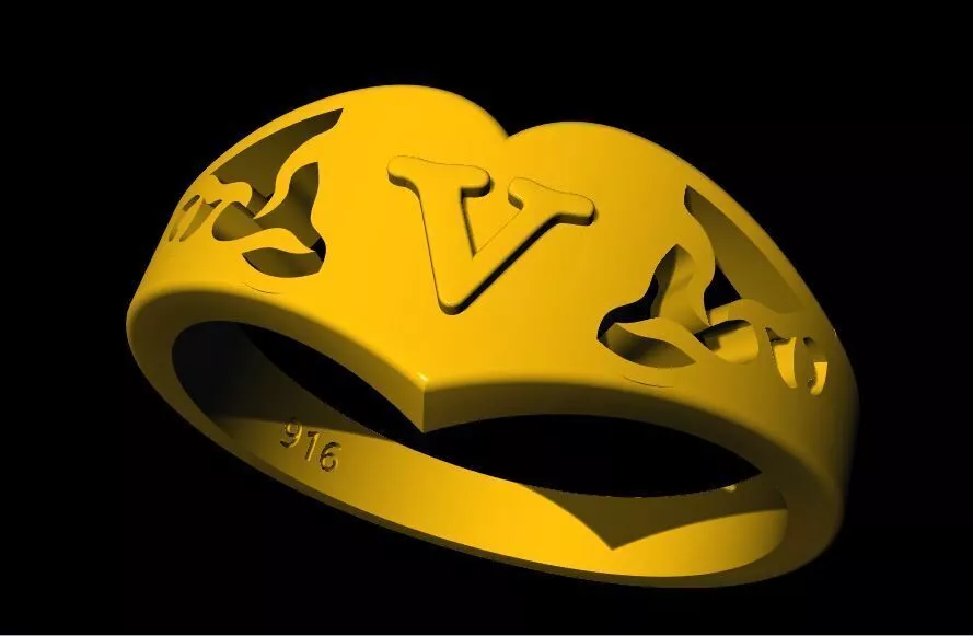 v letter woman ring 3dm file 3D print model