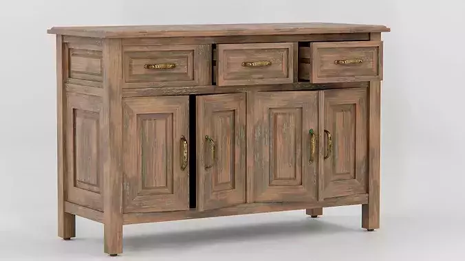 Vintage Rustic Wooden Sideboard Cabinet 3D model 2