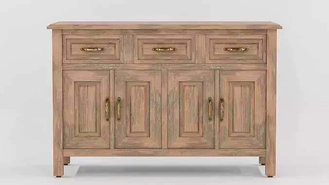 Vintage Rustic Wooden Sideboard Cabinet 3D model 6