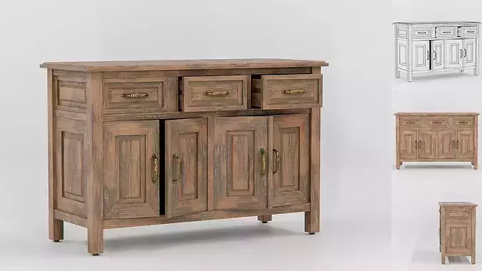 Vintage Rustic Wooden Sideboard Cabinet 3D model