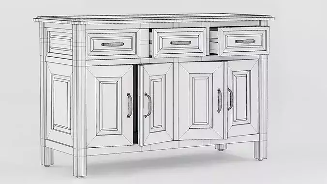 Vintage Rustic Wooden Sideboard Cabinet 3D model 5