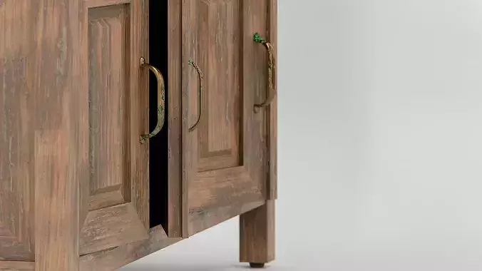 Vintage Rustic Wooden Sideboard Cabinet 3D model 3