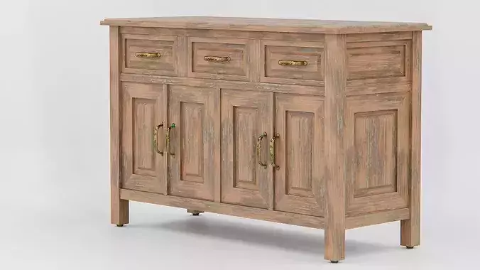 Vintage Rustic Wooden Sideboard Cabinet 3D model 7