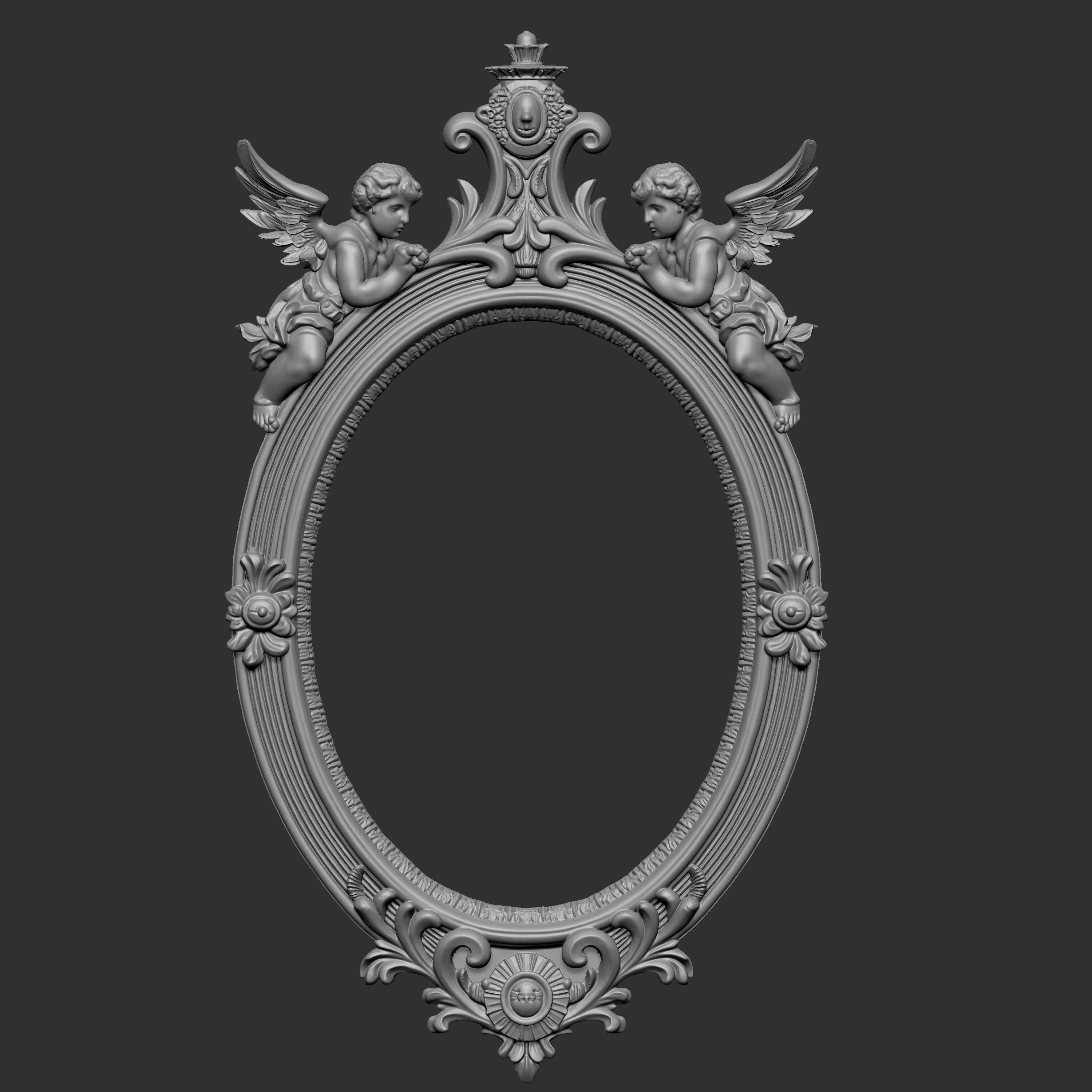 baroque style oval mirror frame 3D print model