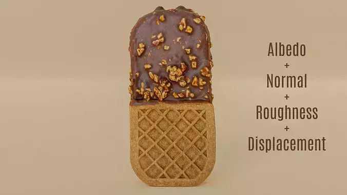Chocolate Sandwich Ice Cream with Nuts and Waffle 3D Scan Low-poly 3D model 6