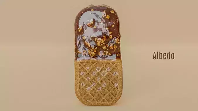 Chocolate Sandwich Ice Cream with Nuts and Waffle 3D Scan Low-poly 3D model 3