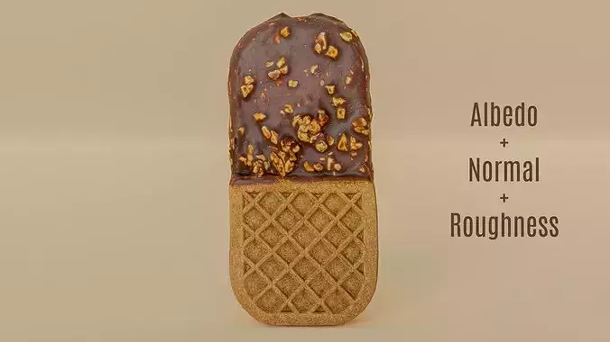 Chocolate Sandwich Ice Cream with Nuts and Waffle 3D Scan Low-poly 3D model 5