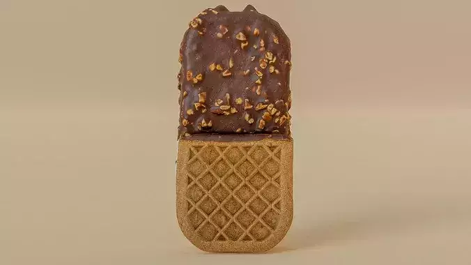 Chocolate Sandwich Ice Cream with Nuts and Waffle 3D Scan Low-poly 3D model