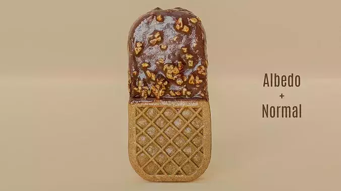 Chocolate Sandwich Ice Cream with Nuts and Waffle 3D Scan Low-poly 3D model 4