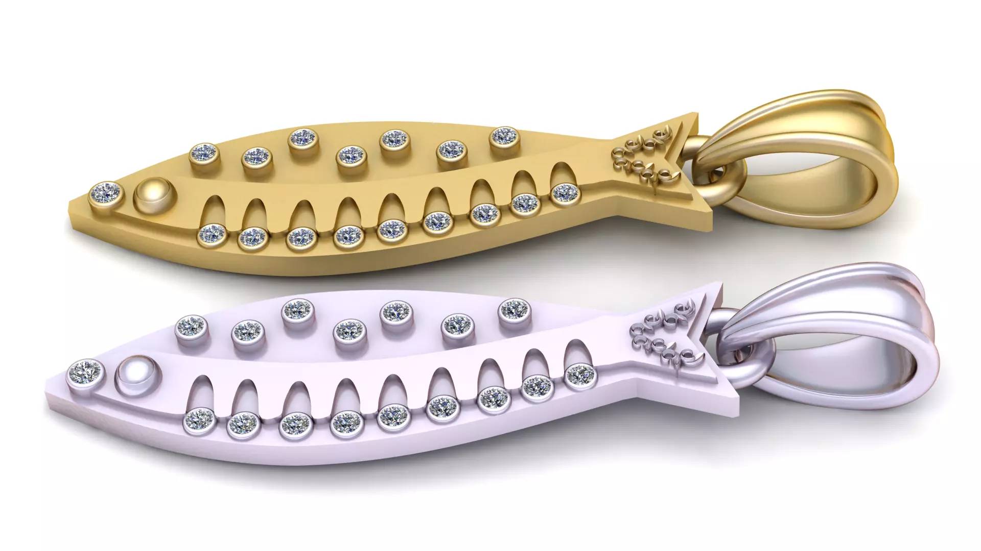 Diamond-Studded Fish Pendant Charm 3D print model