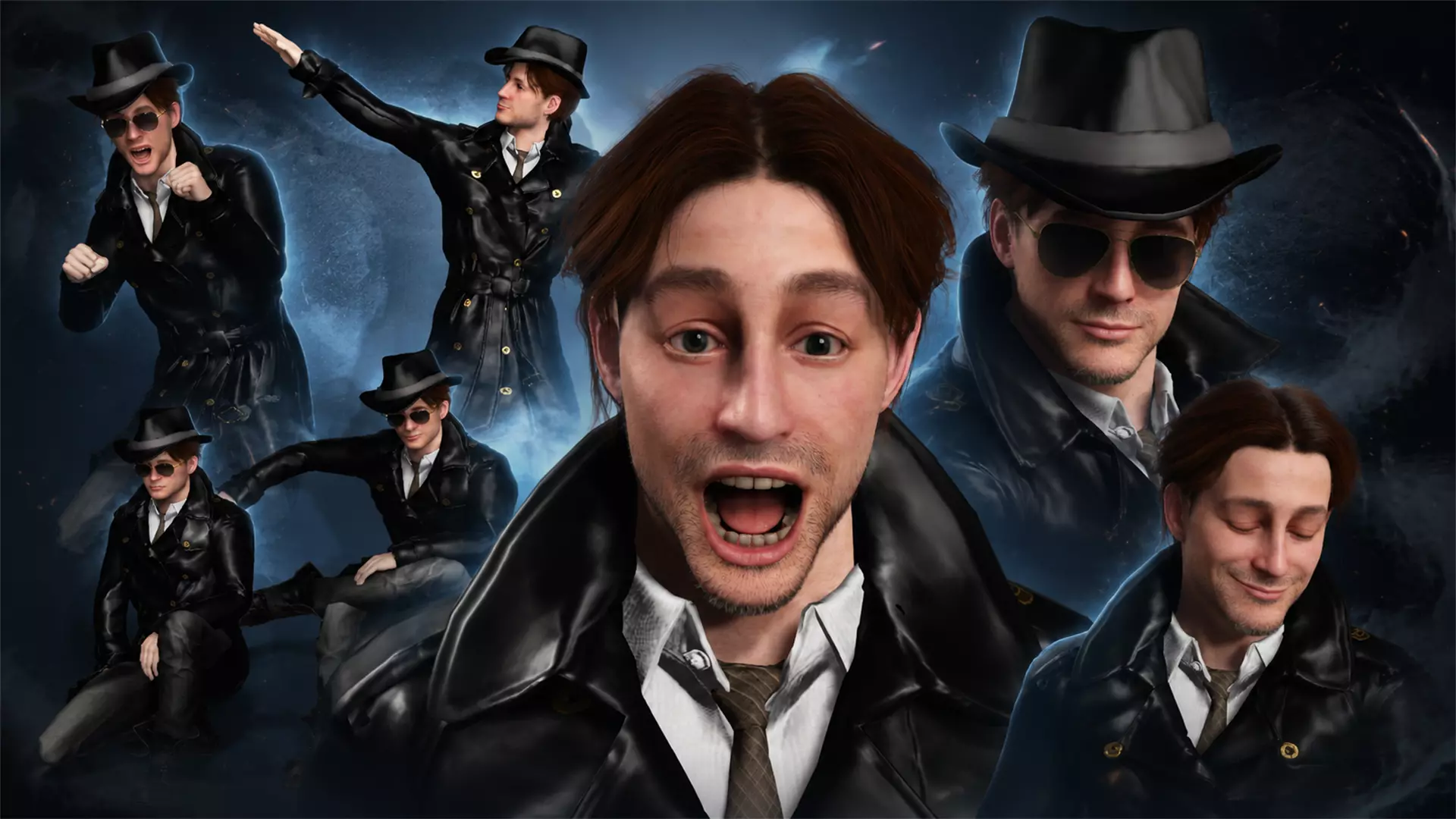 Rigged Realistic Man in Black Leather Coat Fedora Hat UEProject Low-poly 3D model