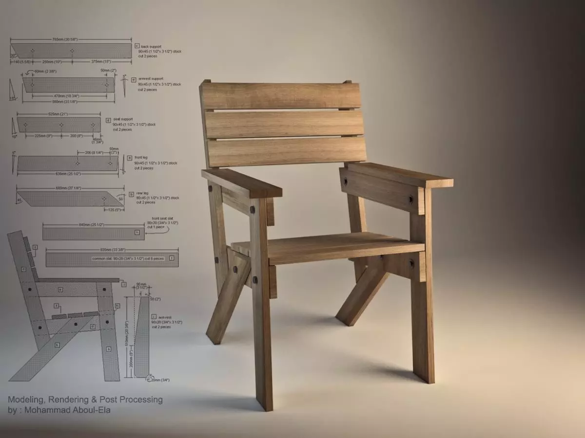 Wood Chair Low-poly 3D model