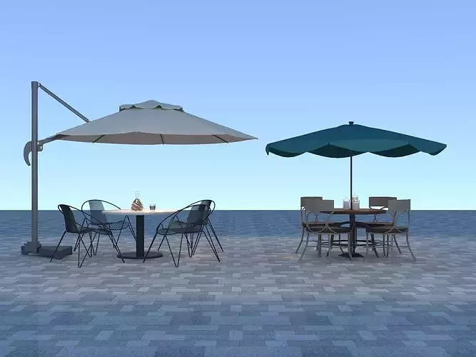 outdoor patio furniture outdoor dining set umbrella table 3D model