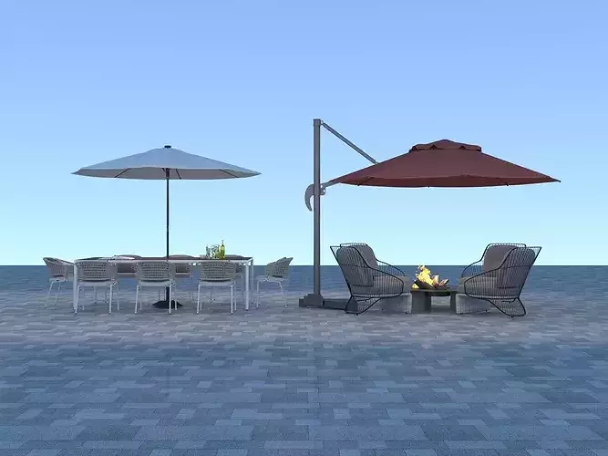 outdoor patio furniture   outdoor dining set umbrella table 3D model 2