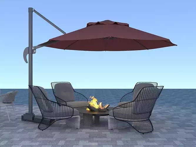 outdoor patio furniture   outdoor dining set umbrella table 3D model 6