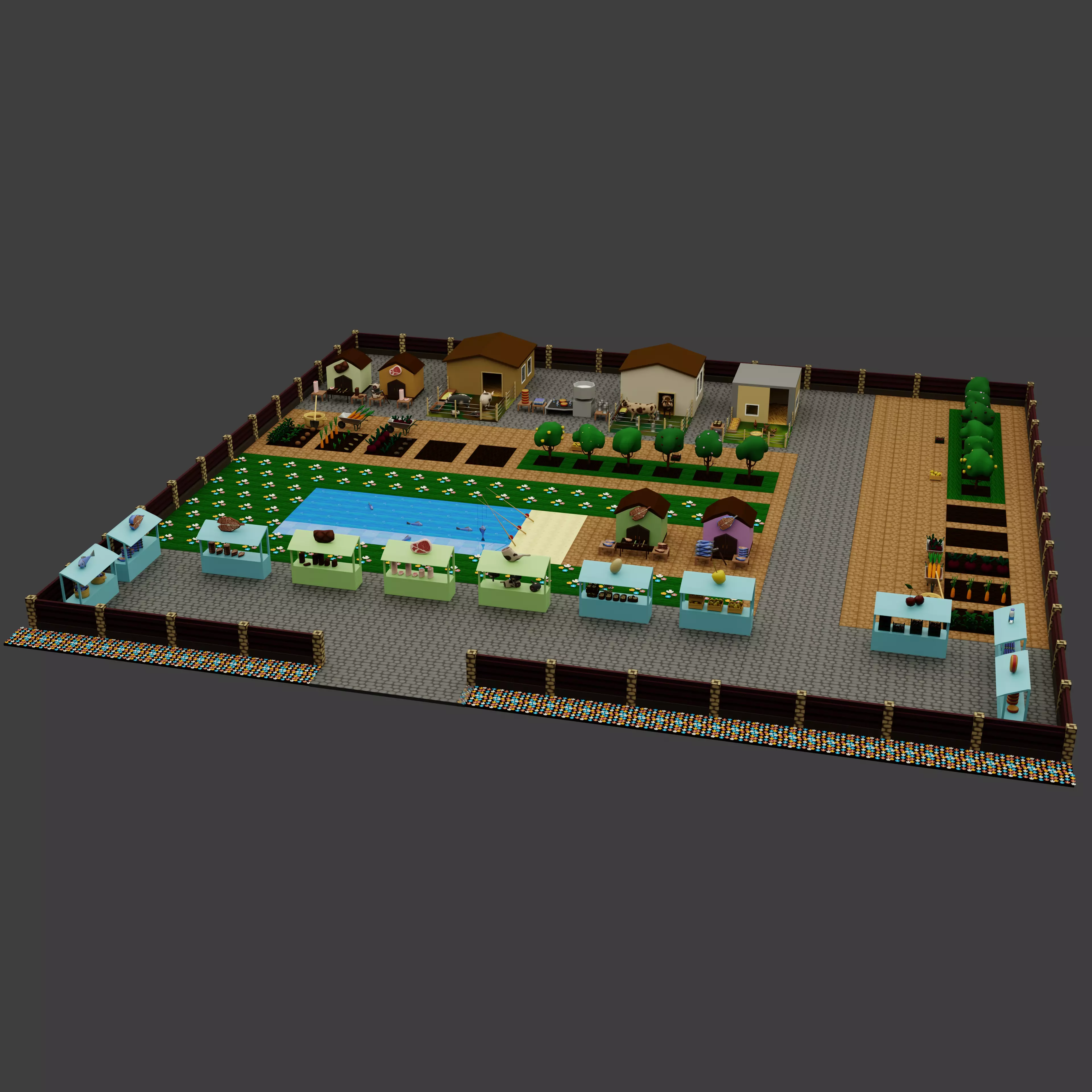 Low Poly Trader Farm Market Pack Low-poly 3D model
