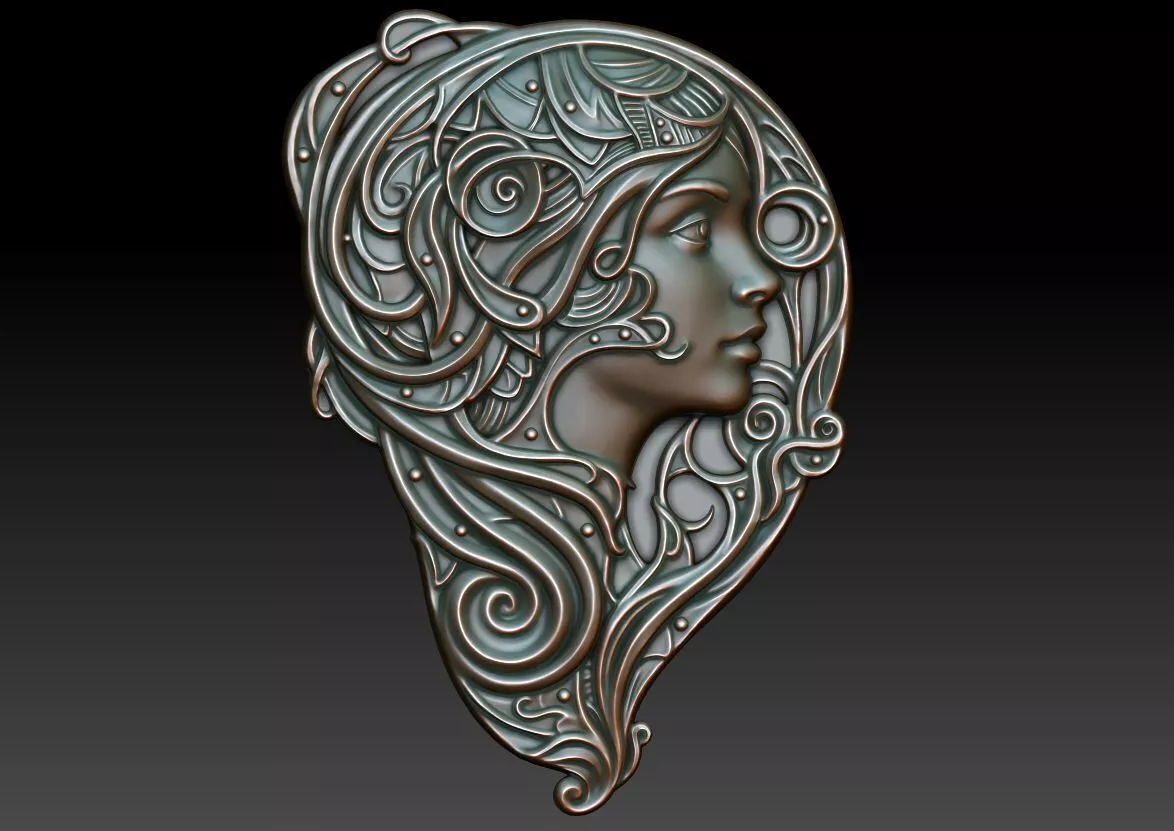 Art Nouveau girl pendant 3D print model