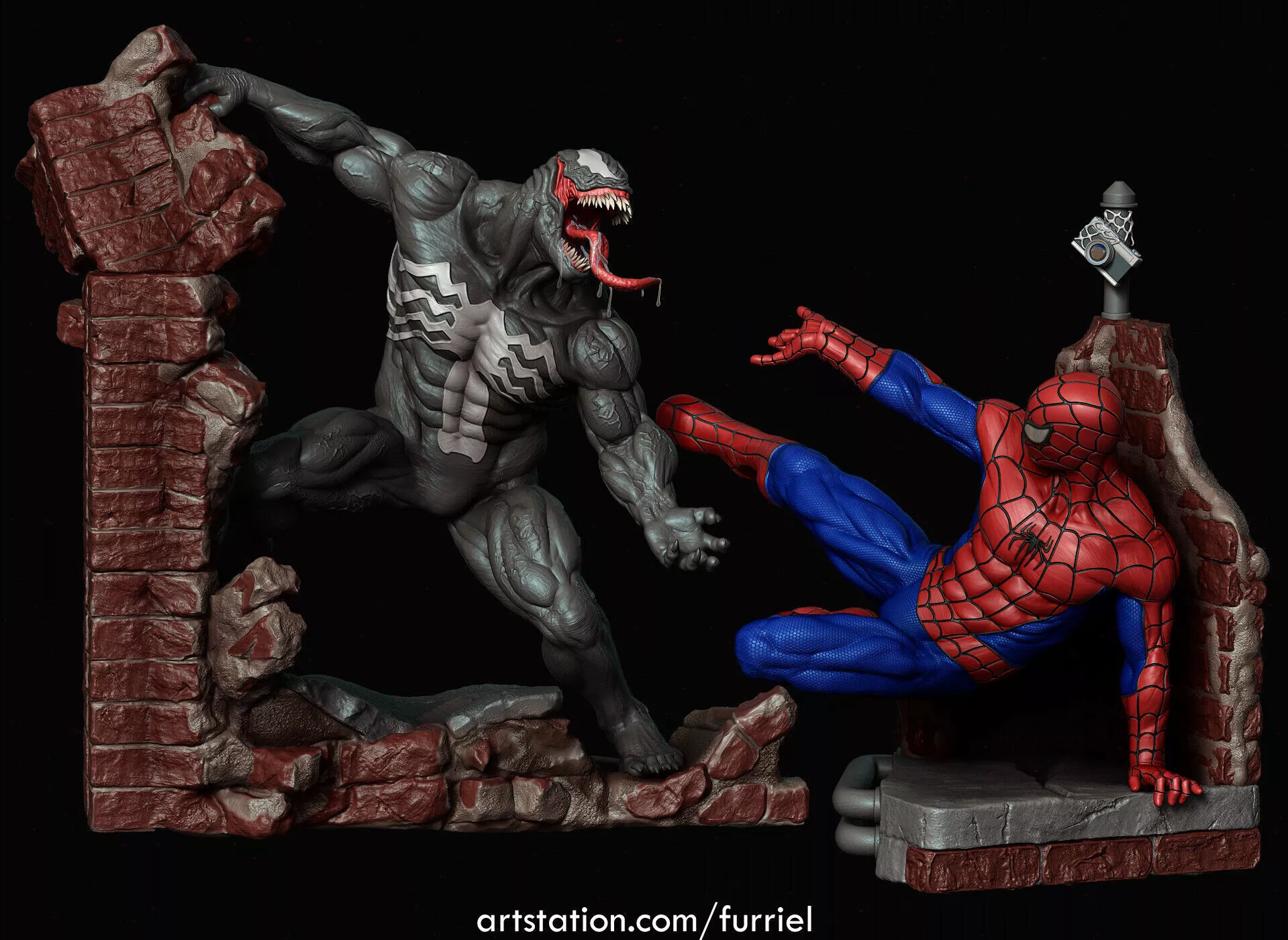 Spider Man vs Venom Battle Diorama 3D Print Model STL 3D print model