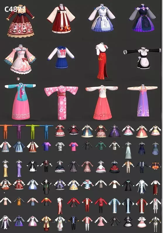 Many cartoon cloth low poly game ready 88 plus Low-poly 3D model