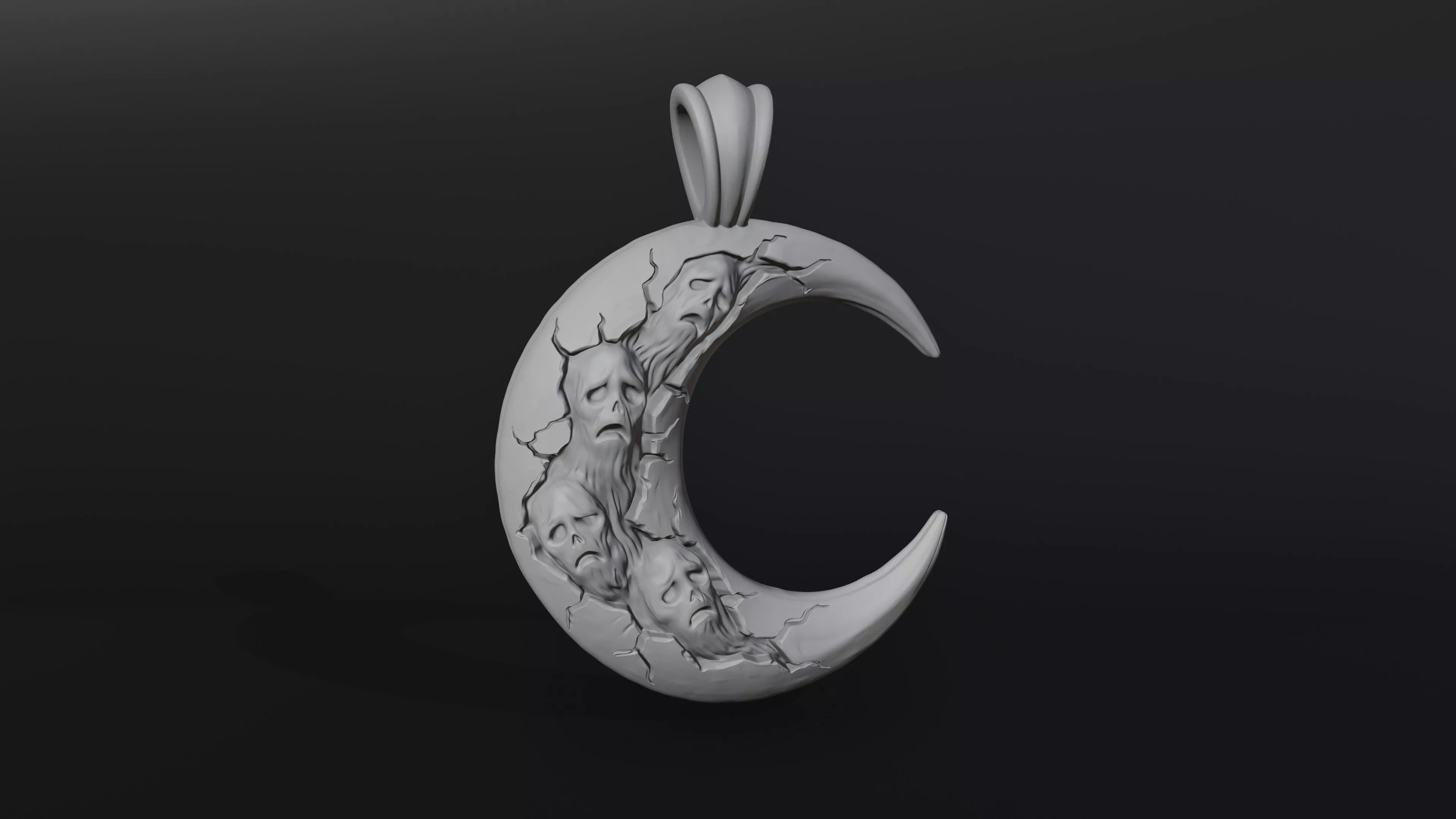 Gothic Crescent Moon Faces Pendant 3D print model