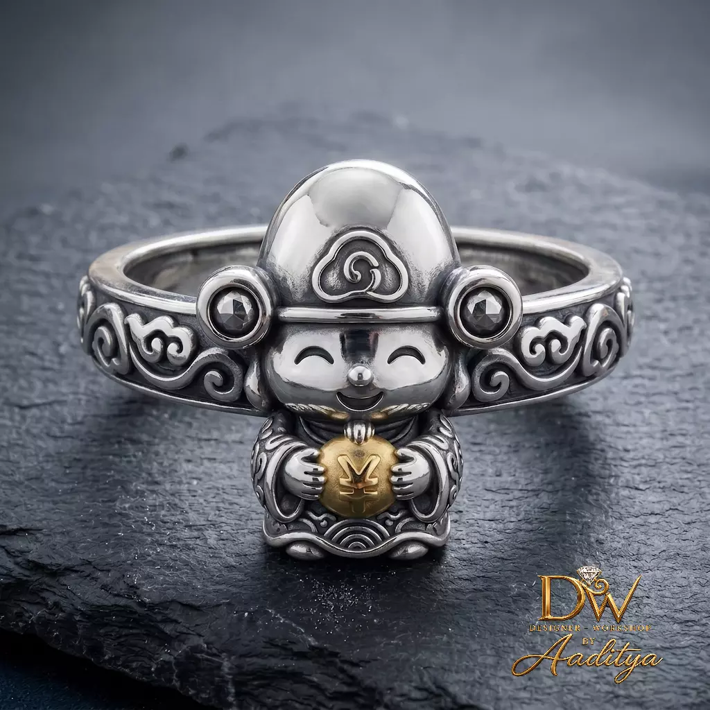 God of Wealth Ring- Caishen Cartoon Ring 3D print model
