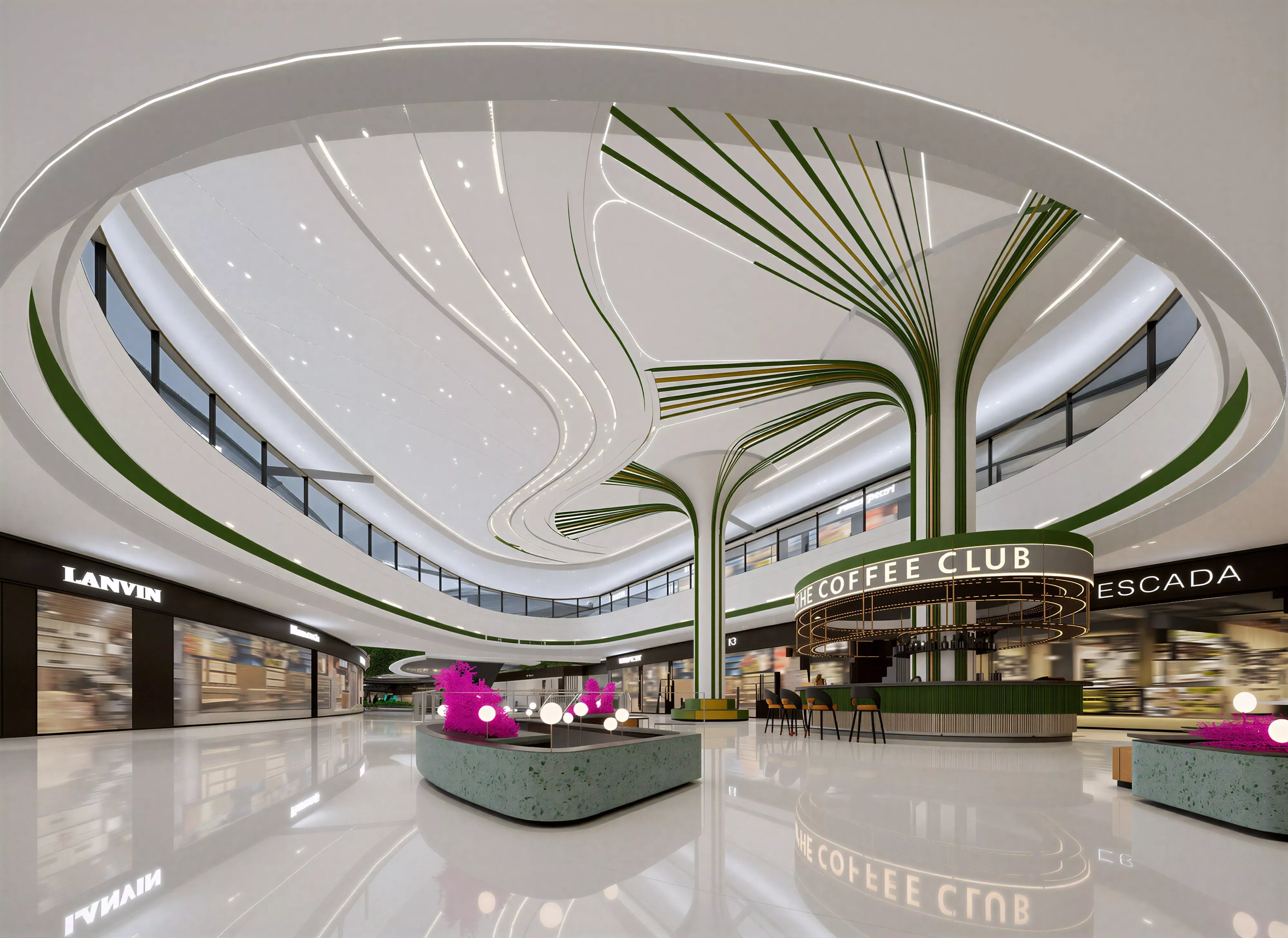 Organic Tree Shaped Curved Ceiling Modern Mall Atrium Interior 3D model