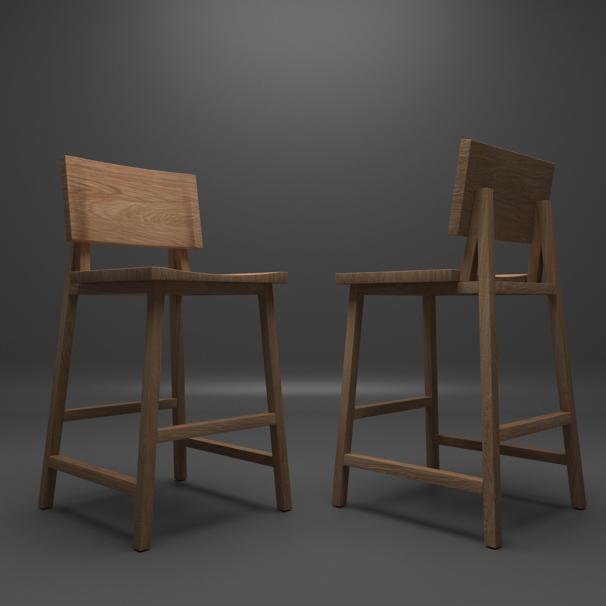 Wooden Stool Low-poly 3D model_1