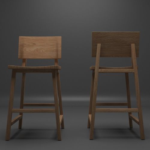 Wooden Stool Low-poly 3D model
