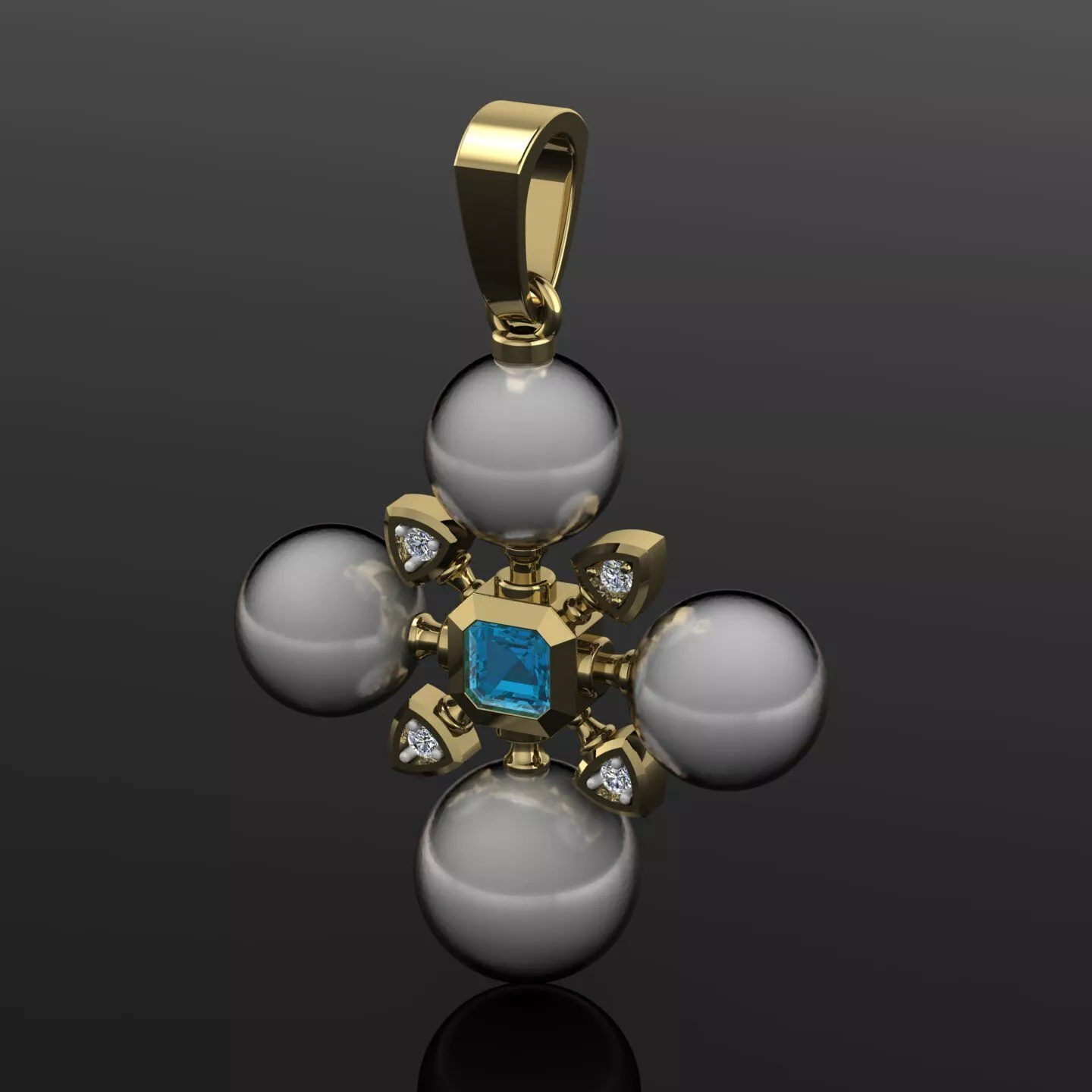 Luxury Pearl Cross Pendant with London Blue Topaz and Diamonds 3D print model