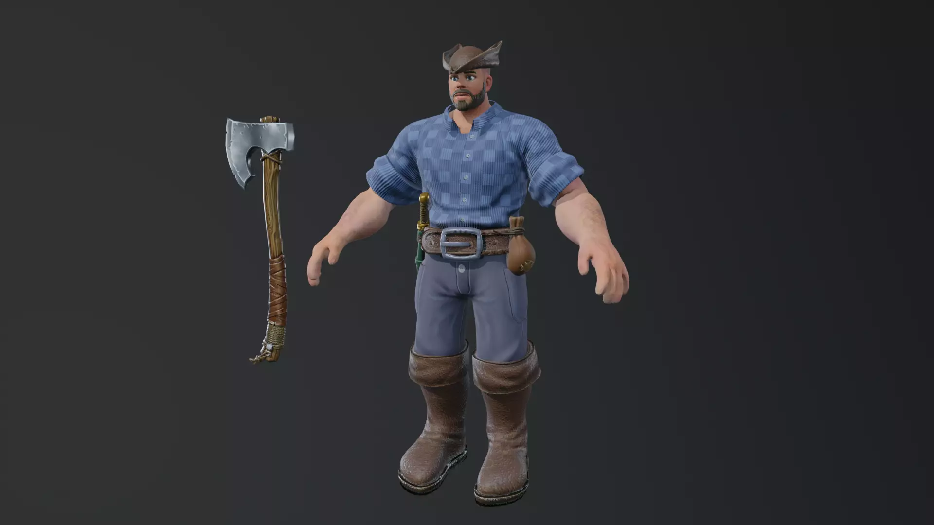 Lumberjack character rigged UE compatible skeleton includes axe Free low-poly 3D model