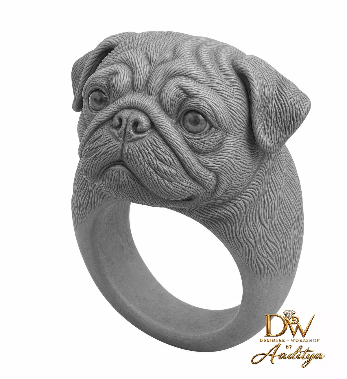 Pug Dog Ring 3D print model