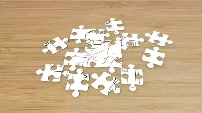 Puzzle jigsaw pieces on wooden table