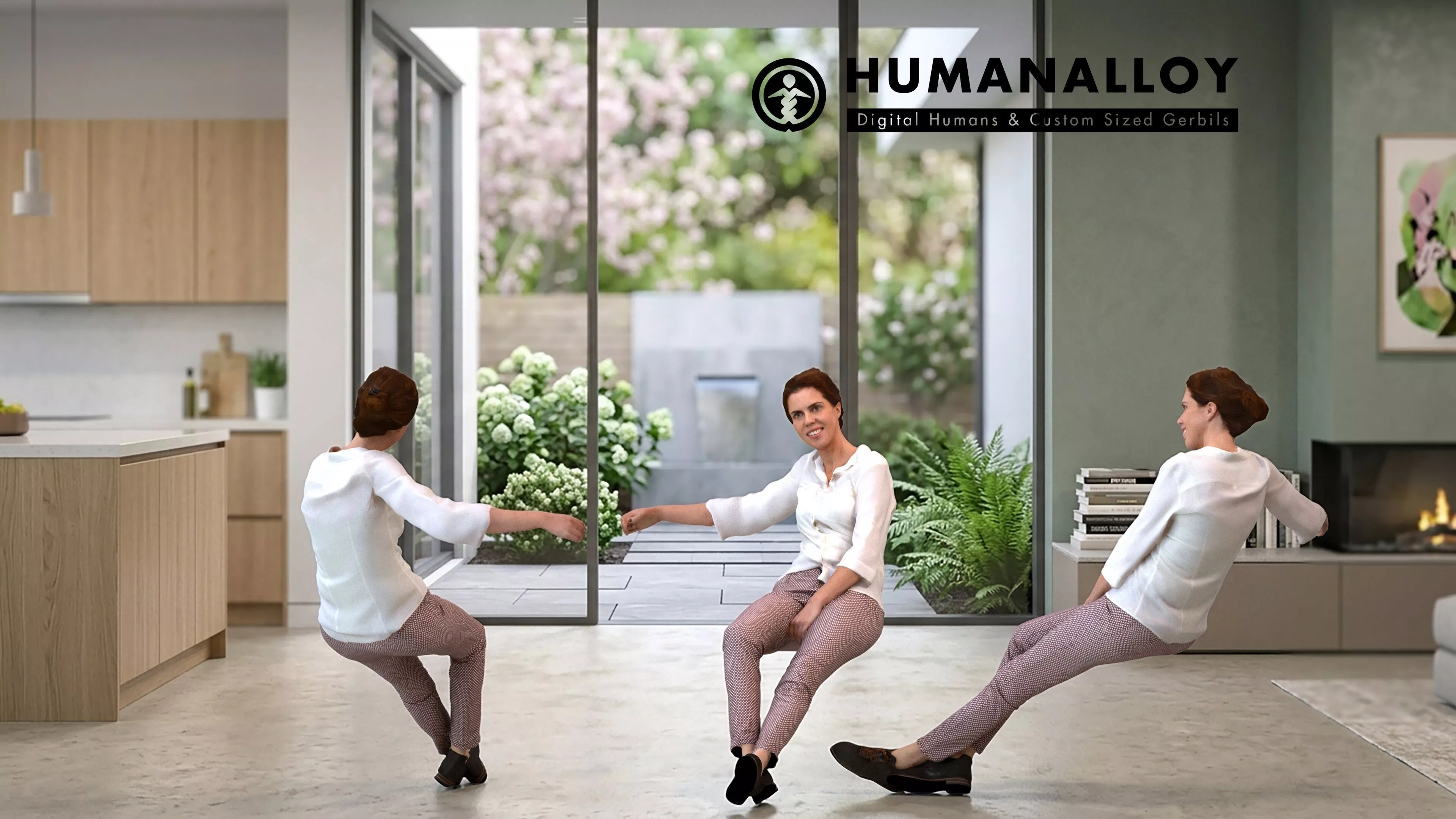 Adult Caucasian woman relaxing at home in casual autumn or 3D model