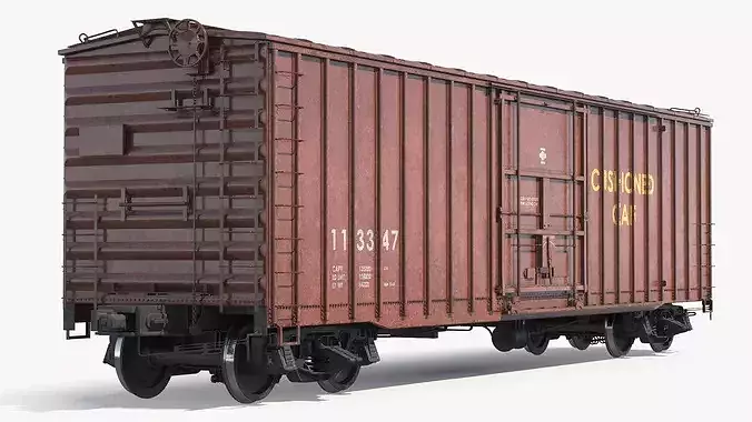 Sliding Door Ribbed Boxcar Used 3D model 2