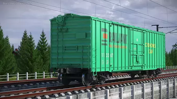 Cushioned Box Freight Wagon Green 3D model 2