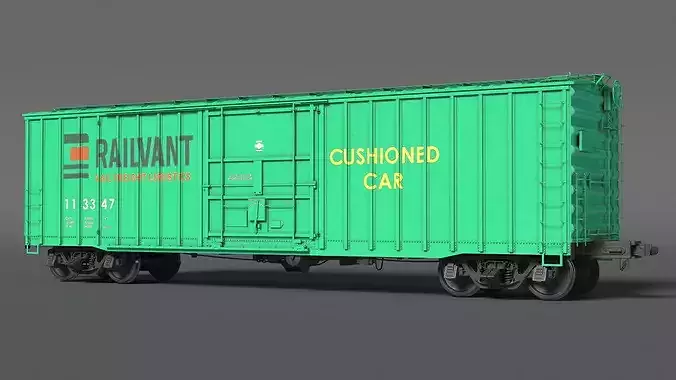 Cushioned Box Freight Wagon Green 3D model 4