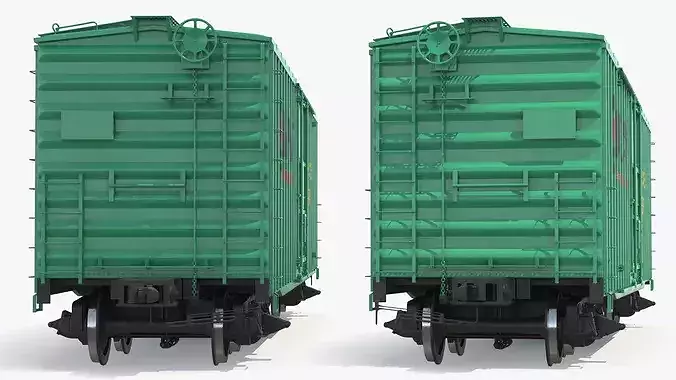 Cushioned Box Freight Wagon Green 3D model 5