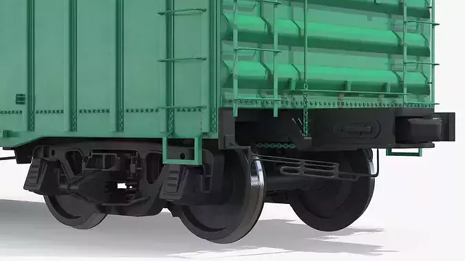 Cushioned Box Freight Wagon Green 3D model 7