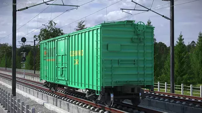 Cushioned Box Freight Wagon Green 3D model 3