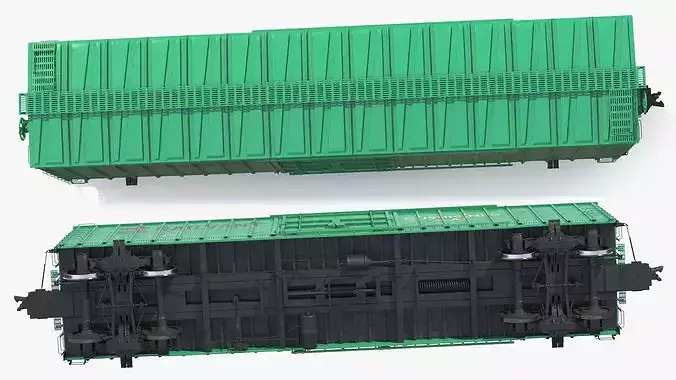 Cushioned Box Freight Wagon Green 3D model 6