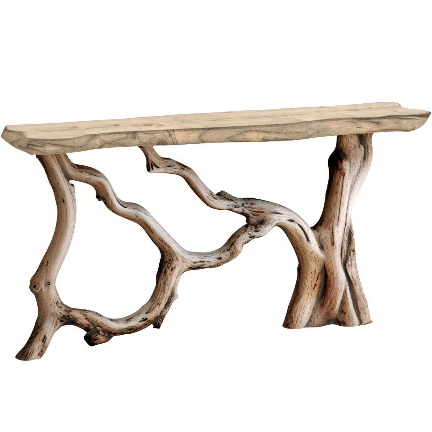 Solid wood Sculptural side console table hallway living room 3D model